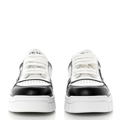 Prada Vitello Rois Metal Triangle Logo Mens Sneakers 10 White Black 2 of 9