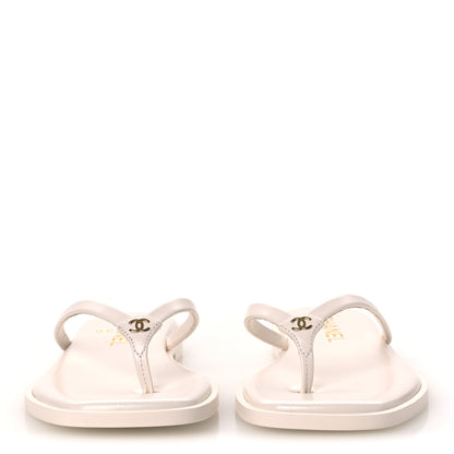 Chanel Goatskin CC Times Square Thong Sandals 35.5 White 3 of 12