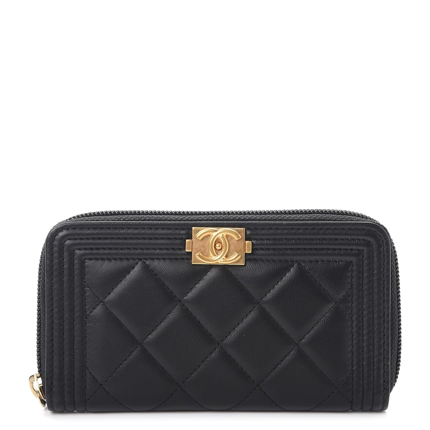Lambskin Quilted Small Boy Zip Around Wallet Black