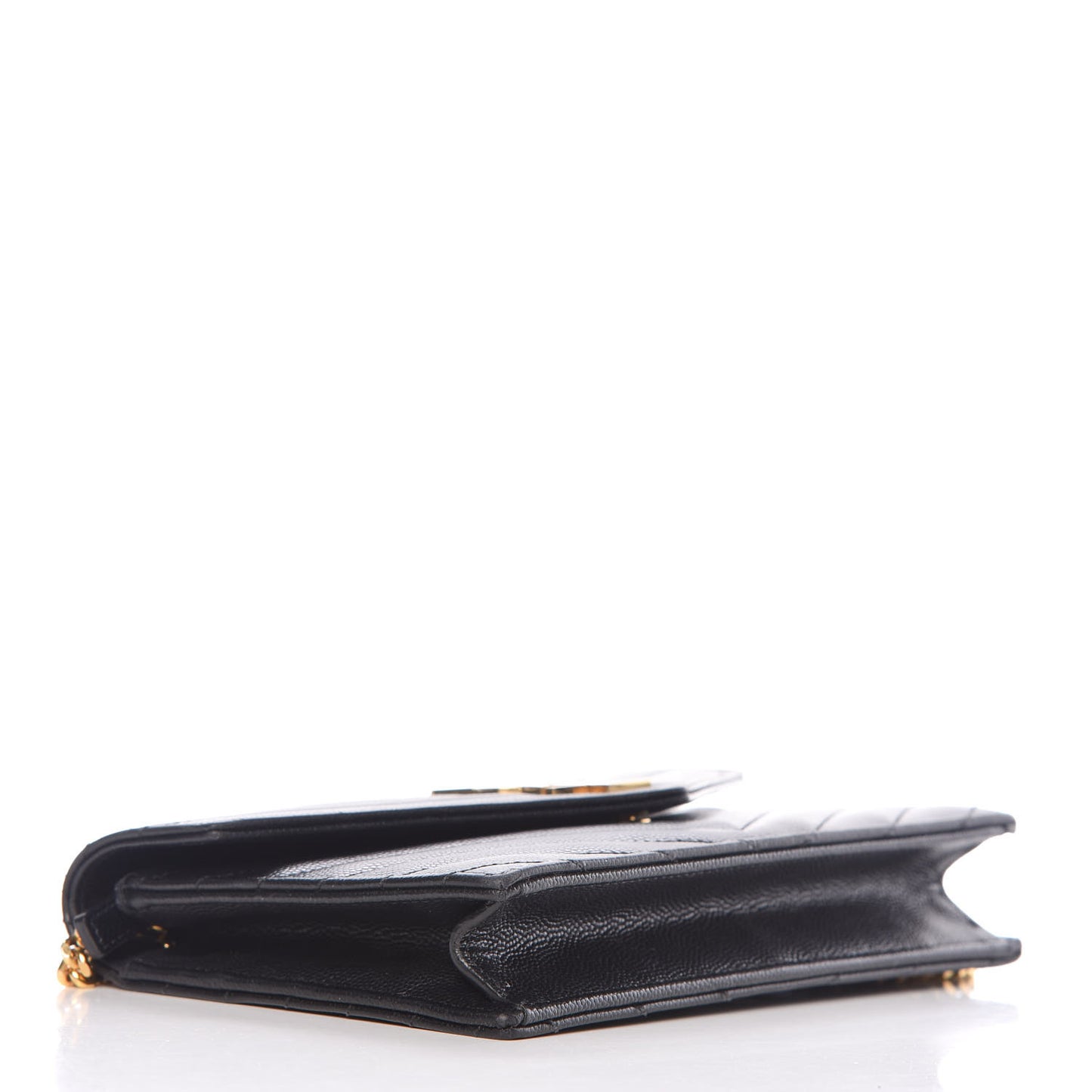 Grain De Poudre Matelasse Chevron Monogram Envelope Chain Wallet Black