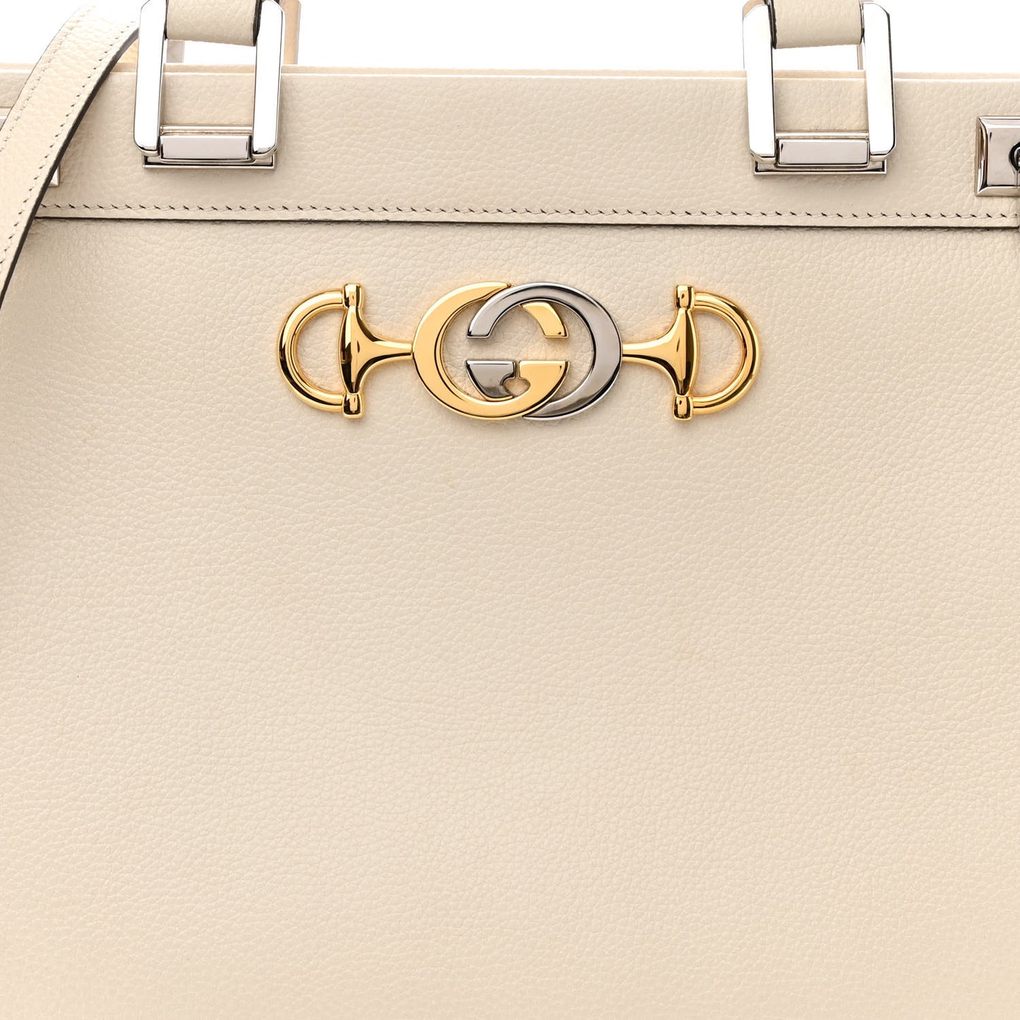Grainy Calfskin Medium Zumi Top Handle Bag Mystic White
