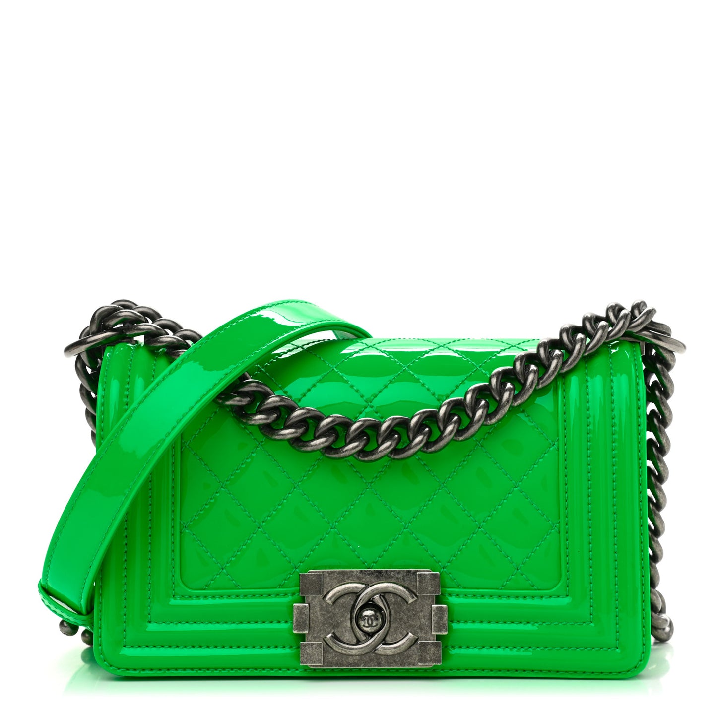 Patent Quilted Small Boy Flap Green