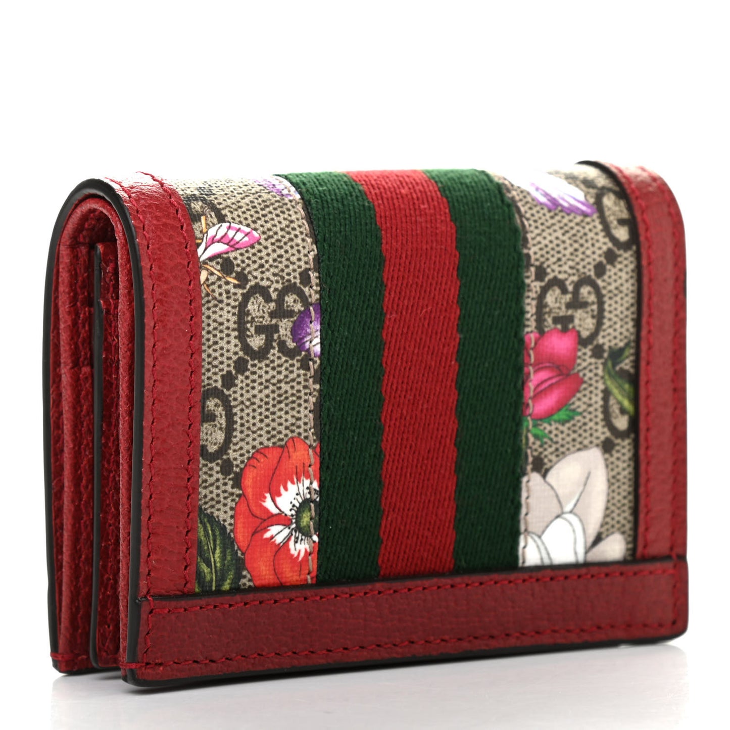 GG Supreme Monogram Flora Web Ophidia Card Case Red