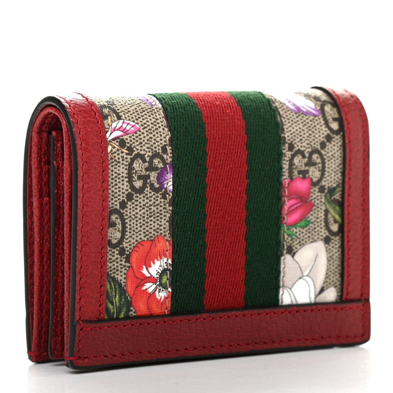 Gucci GG Supreme Monogram Flora Web Ophidia Card Case Red 3 of 7