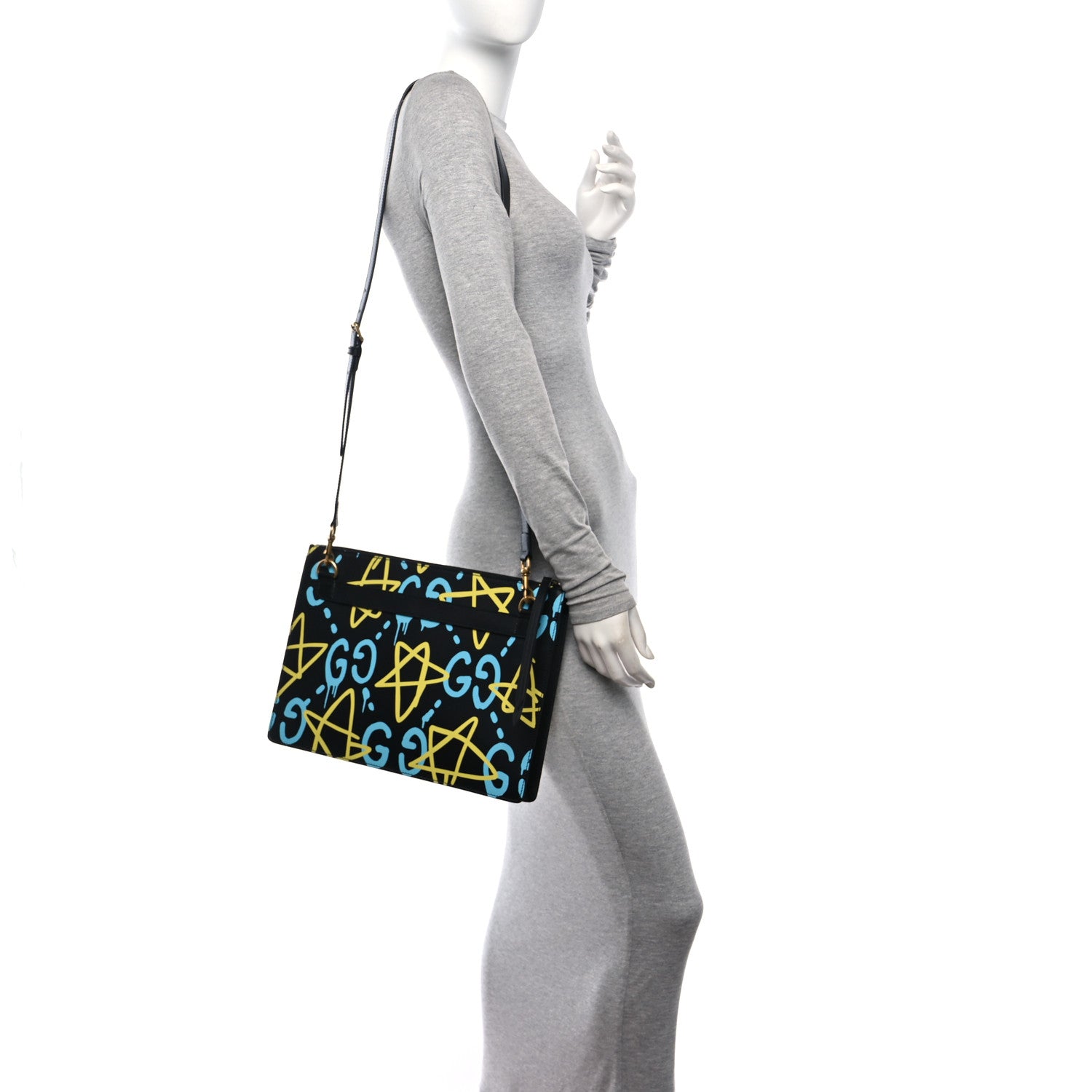 Gucci Calfskin GucciGhost Print GG Messenger Bag Black New Acquamarine 2 of 12