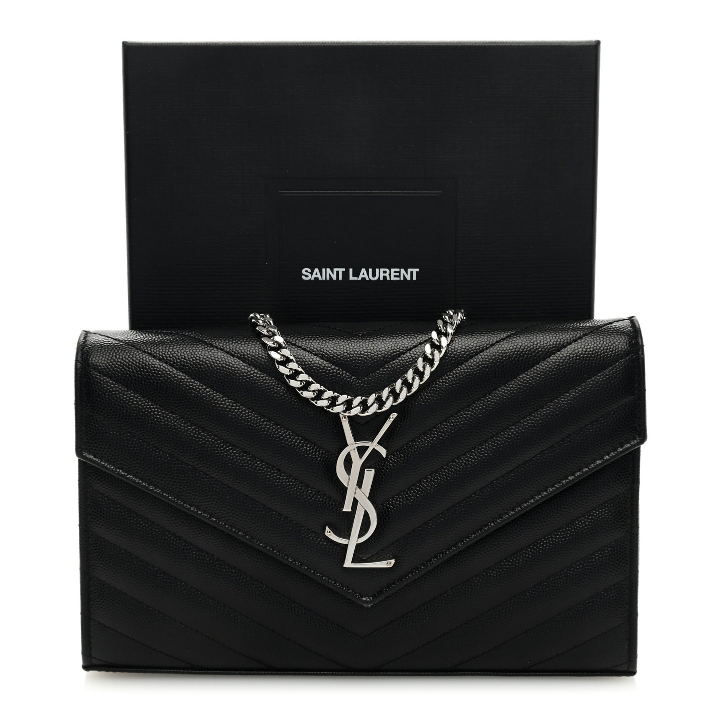 Grain De Poudre Matelasse Chevron Monogram Chain Wallet Black