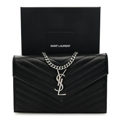 Saint Laurent Grain De Poudre Matelasse Chevron Monogram Chain Wallet Black 9 of 9