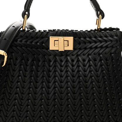Fendi Vitello King Shiny Nappa Intreccio Petite Peekaboo I SEE U Satchel Black 8 of 10