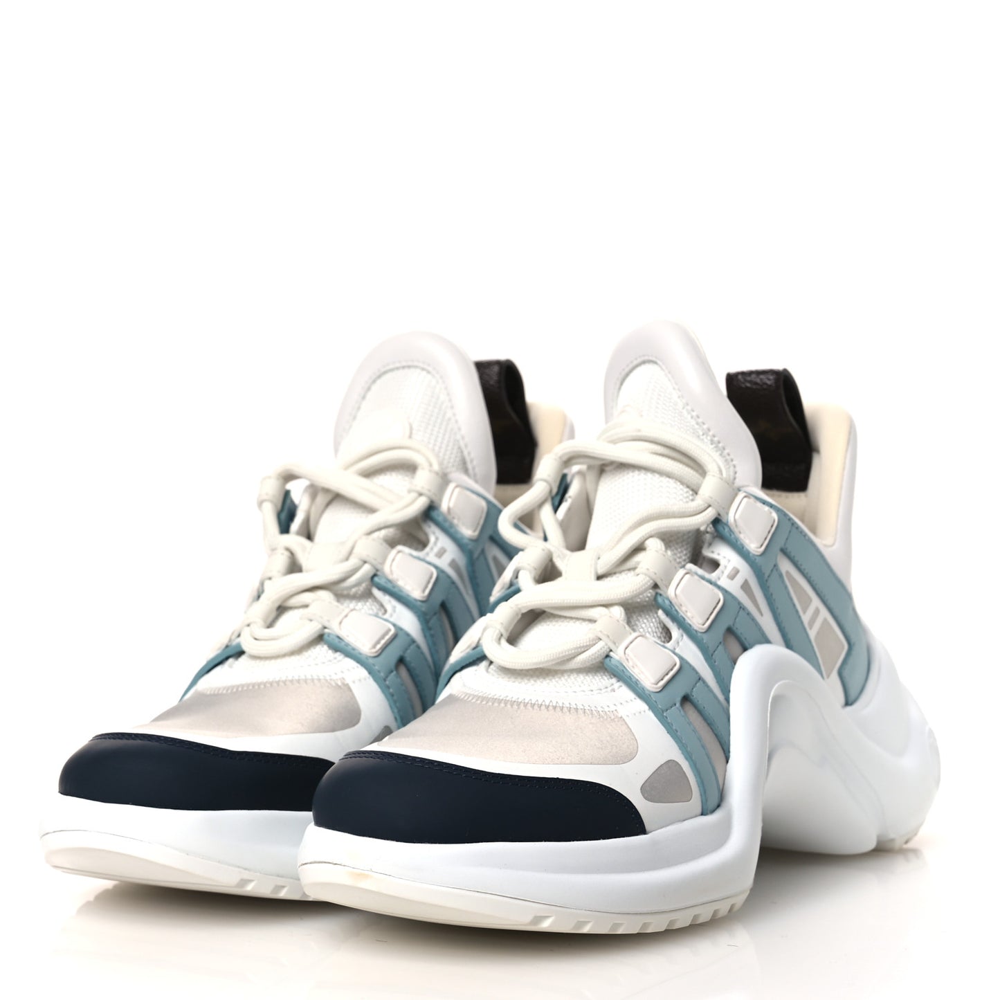 Calfskin Technical Nylon LV Archlight Sneakers 38.5 White Blue Gris