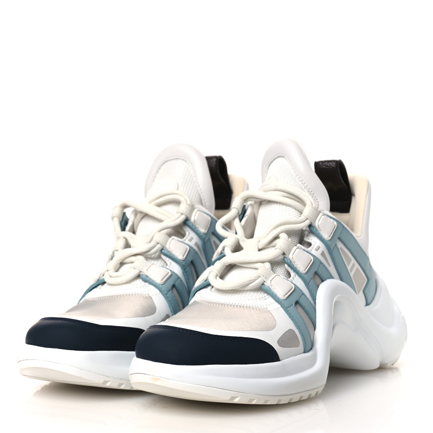 Louis Vuitton Calfskin Technical Nylon LV Archlight Sneakers 38.5 White Blue Gris 4 of 10