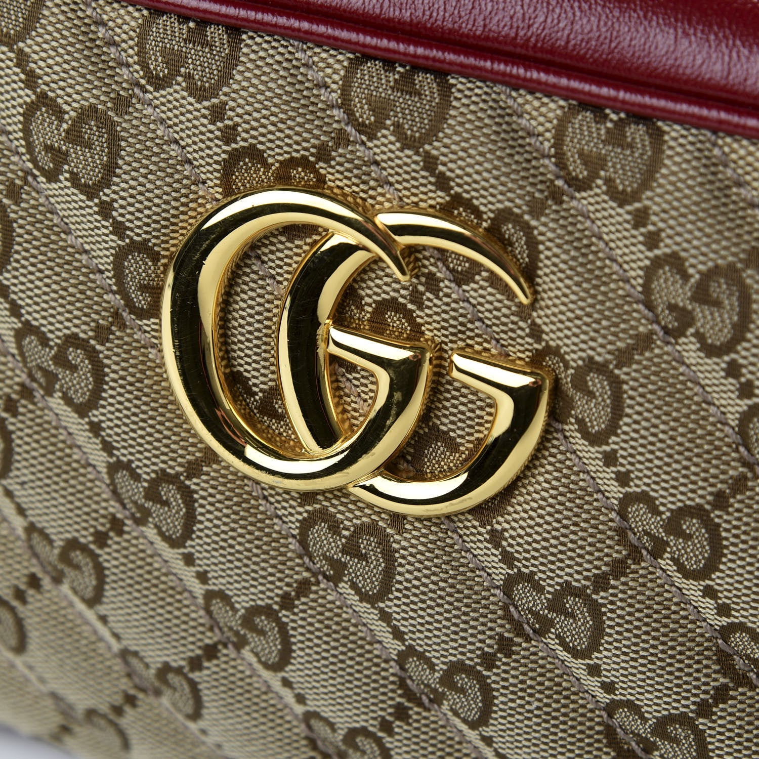 Gucci Monogram Azalea Calfskin Matelasse Diagonal Small GG Marmont Chain Shoulder Bag Beige Ebony New Cherry Red 9 of 9