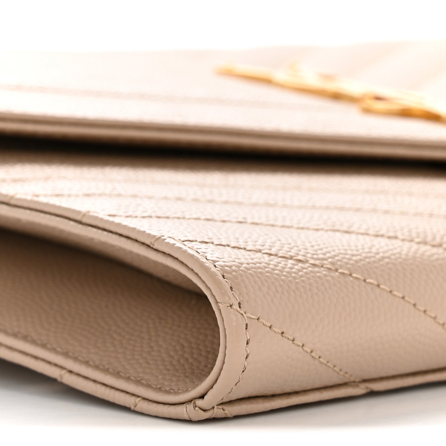 Saint Laurent Grain De Poudre Matelasse Chevron Monogram Envelope Clutch Dark Beige 9 of 12