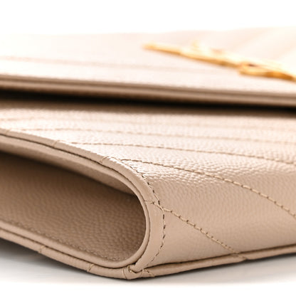 Saint Laurent Grain De Poudre Matelasse Chevron Monogram Envelope Clutch Dark Beige 9 of 12