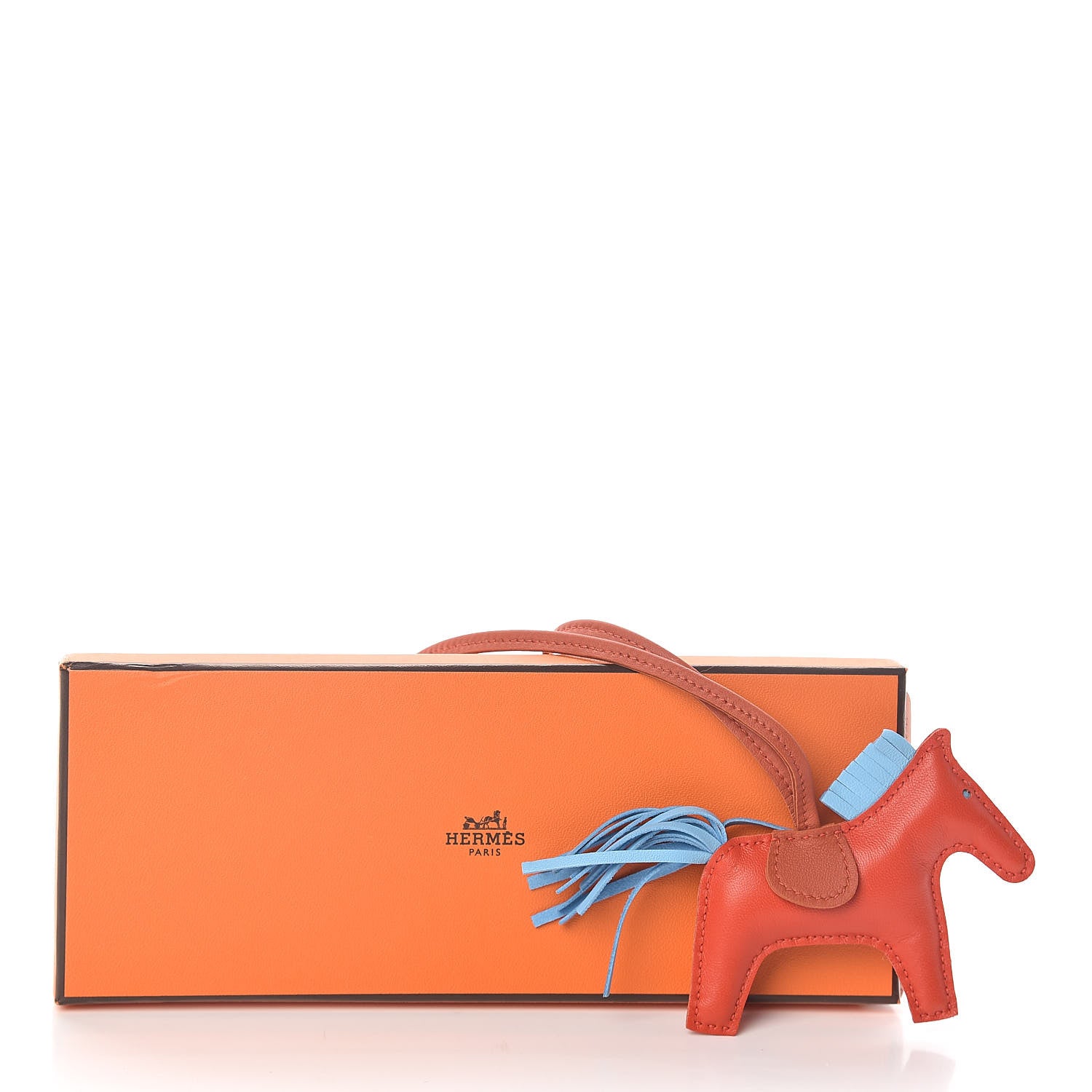 Hermes Milo Lambskin Grigri Rodeo Horse Bag Charm PM Capucine Celeste Cornaline 4 of 4