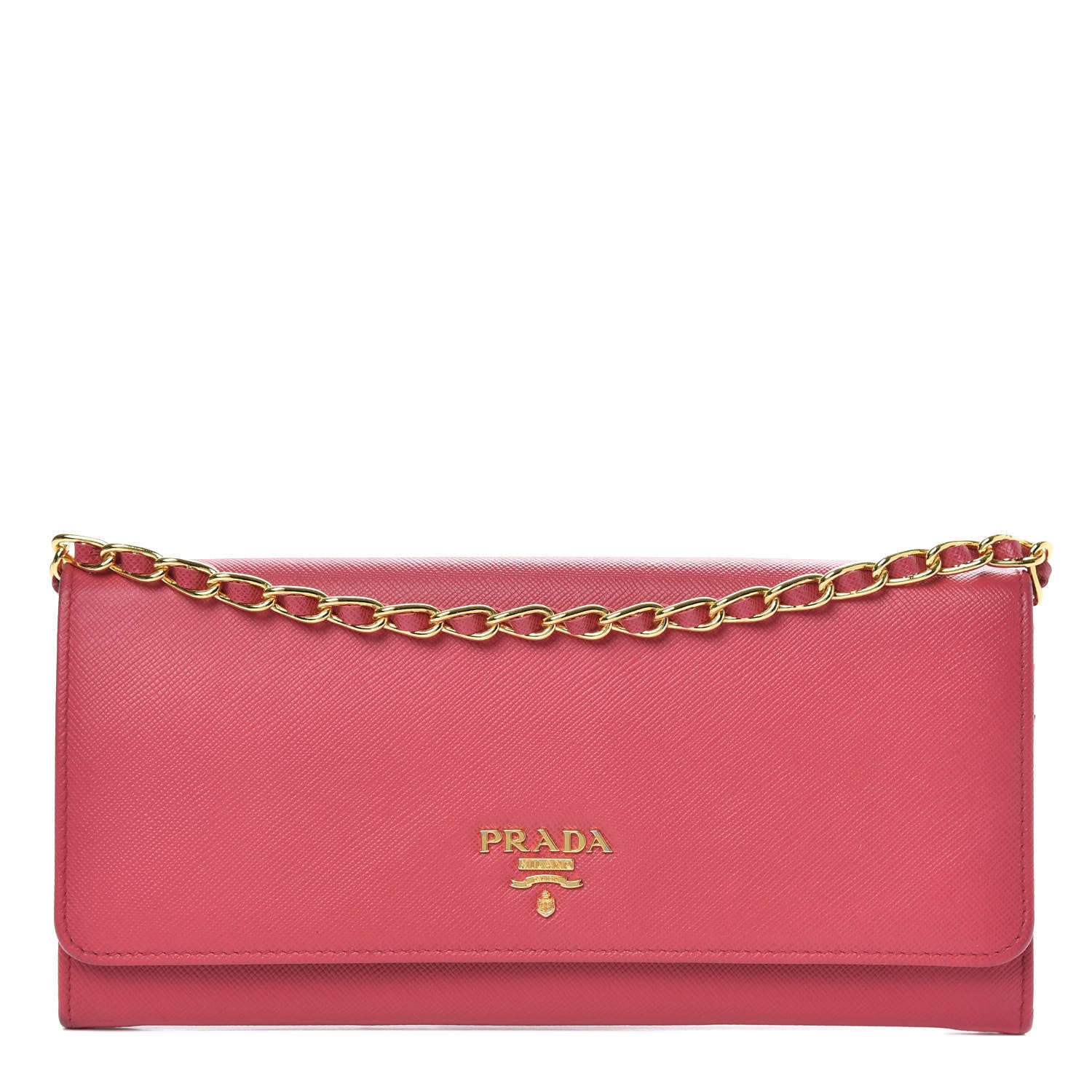 Prada Saffiano Metal Oro Chain Wallet Peonia 1 of 10