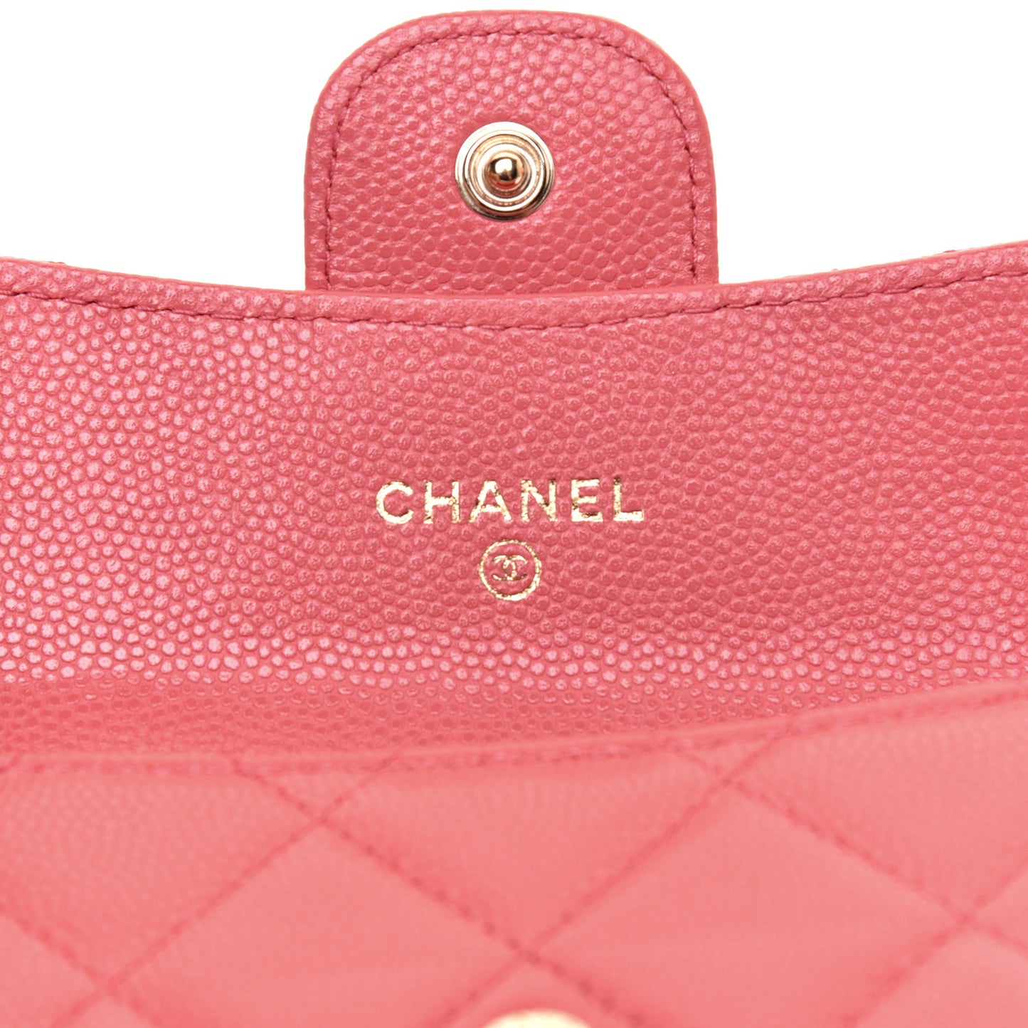 Caviar Quilted Flap Card Holder Wallet Pink