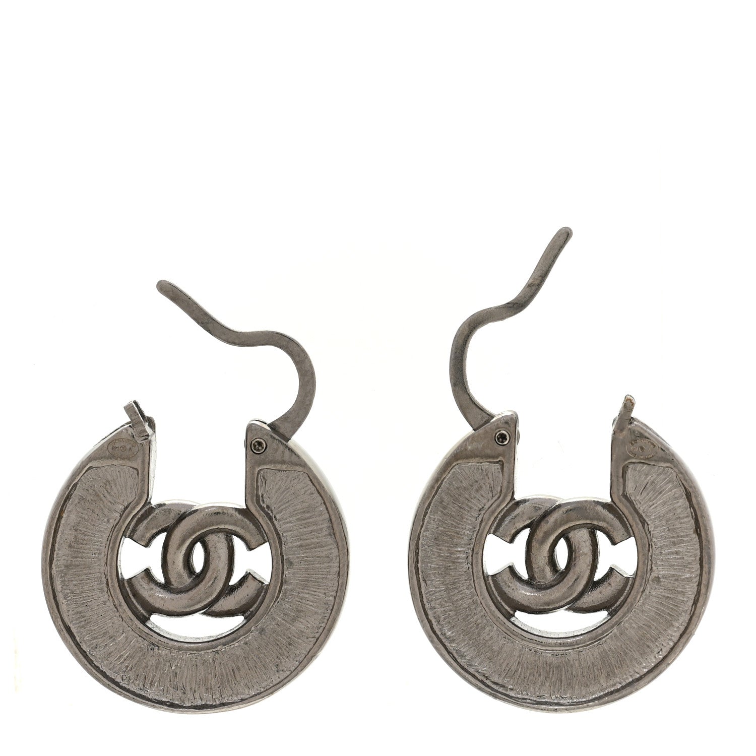Chanel Crystal Pearl CC Hoop Earrings Silver 3 of 4