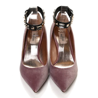 Valentino Garavani Velvet Rockstud Ankle Strap Pumps 38.5 Antique Rose Black 5 of 11