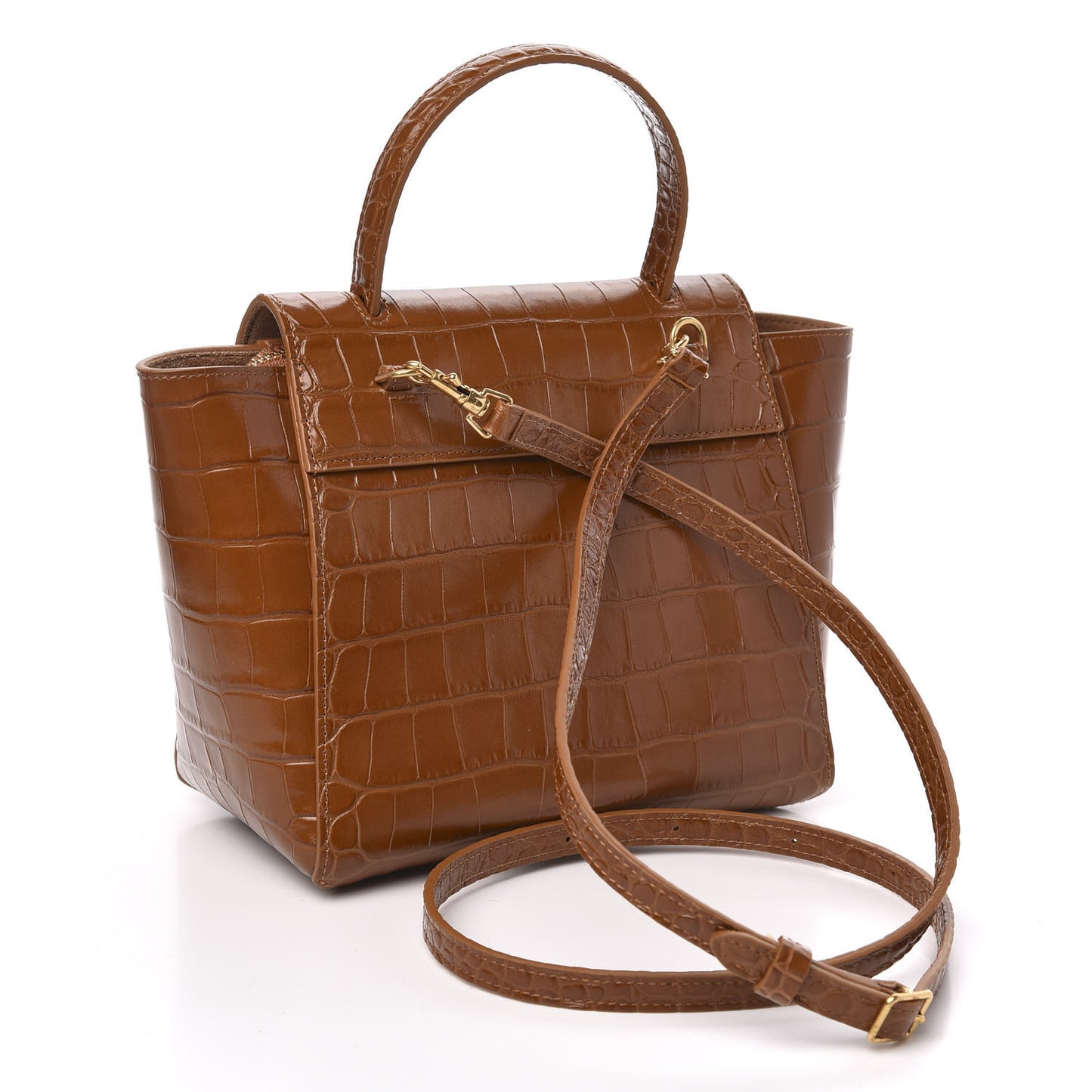 Calfskin Crocodile Embossed Micro Belt Bag Tan