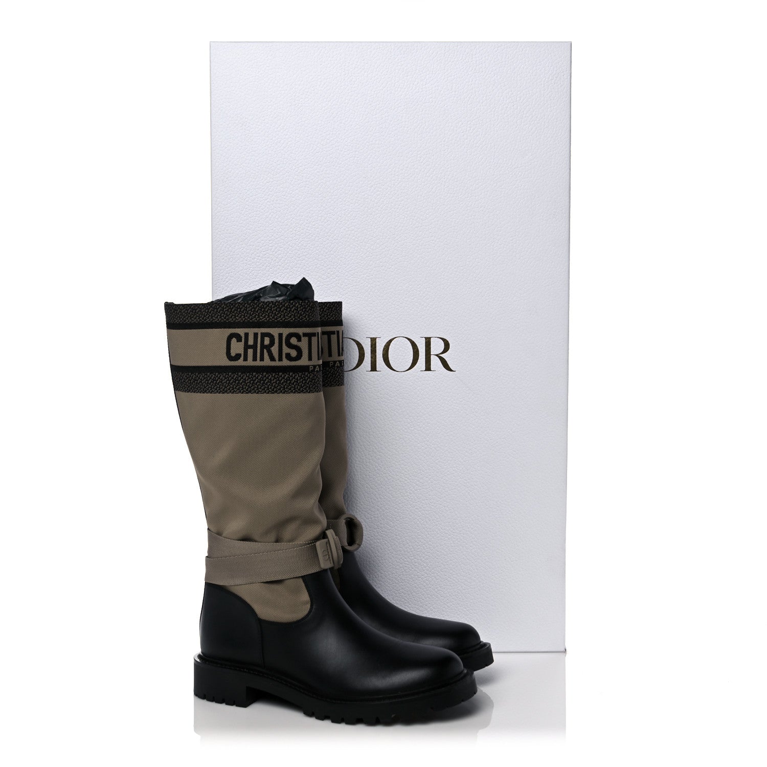 Christian Dior Technical Fabric Calfskin D-Major Boots 37.5 Taupe Black 12 of 12