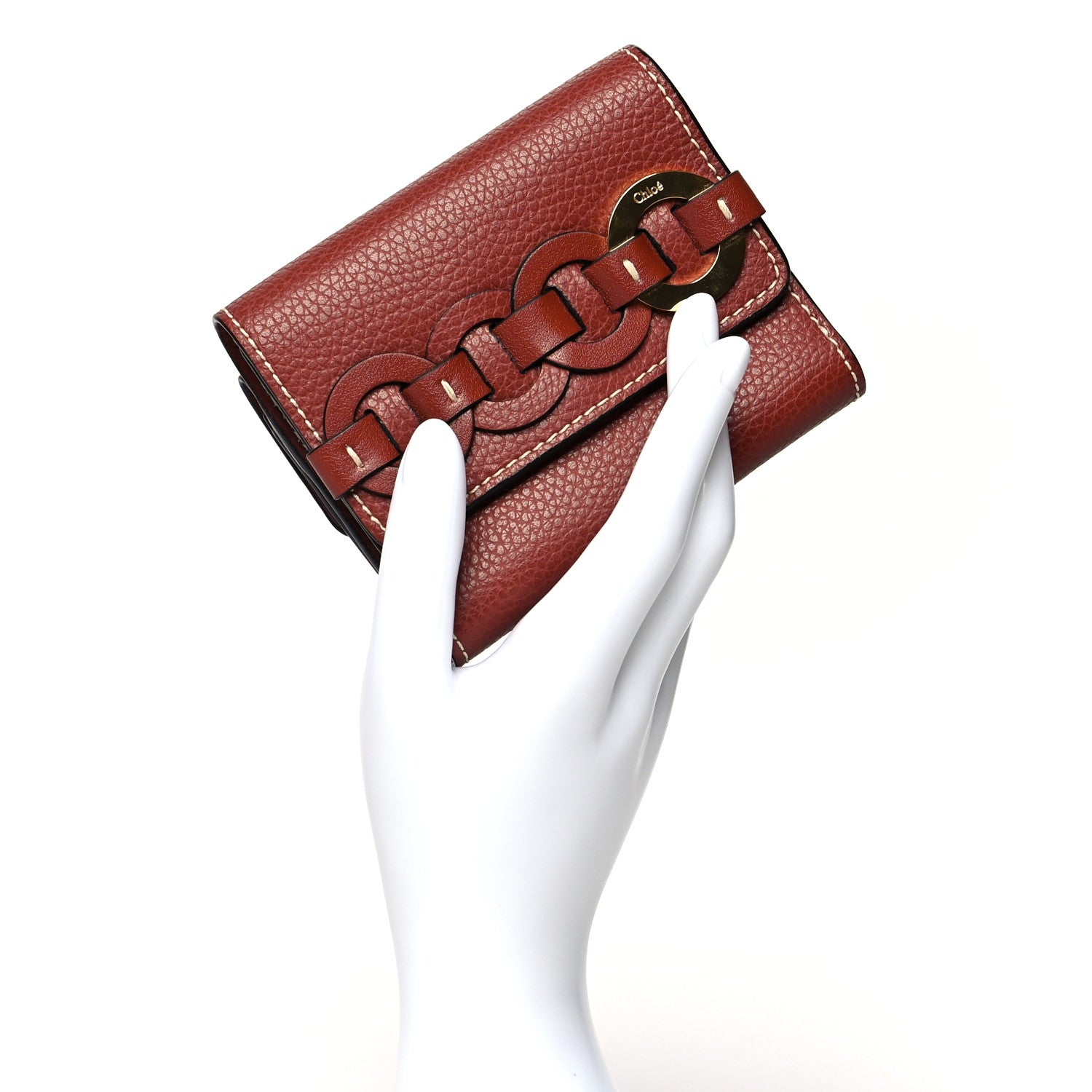 Chloe Grained Calfskin Small Darryl Trifold Wallet Sepia Brown 2 of 8