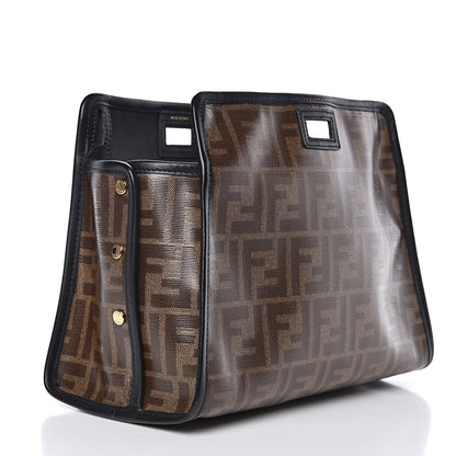 Fendi Glazed Fabric Vitello Century FF 1974 Stamp Patch Mini Peekaboo Defender Cover Mogano Panna Black 3 of 8