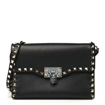 Valentino Garavani Pebbled Calfskin Medium Rockstud Flip Lock Crossbody Bag Black 1 of 9