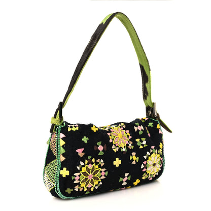 Fendi Satin Calf Hair Beaded Baguette Green Multicolor 3 of 8