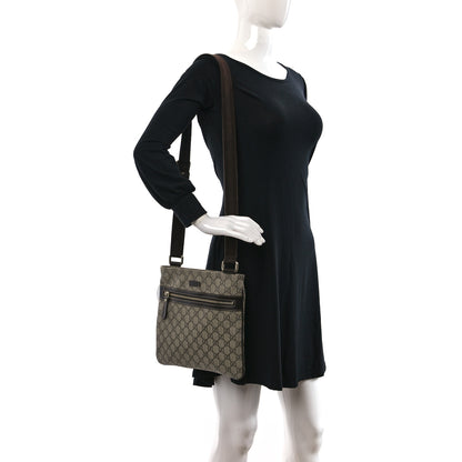 Gucci GG Supreme Monogram Selleria Calfskin Small Flat Side Zip Messenger Bag Beige Ebony Cocoa Dark Chocolate 3 of 11