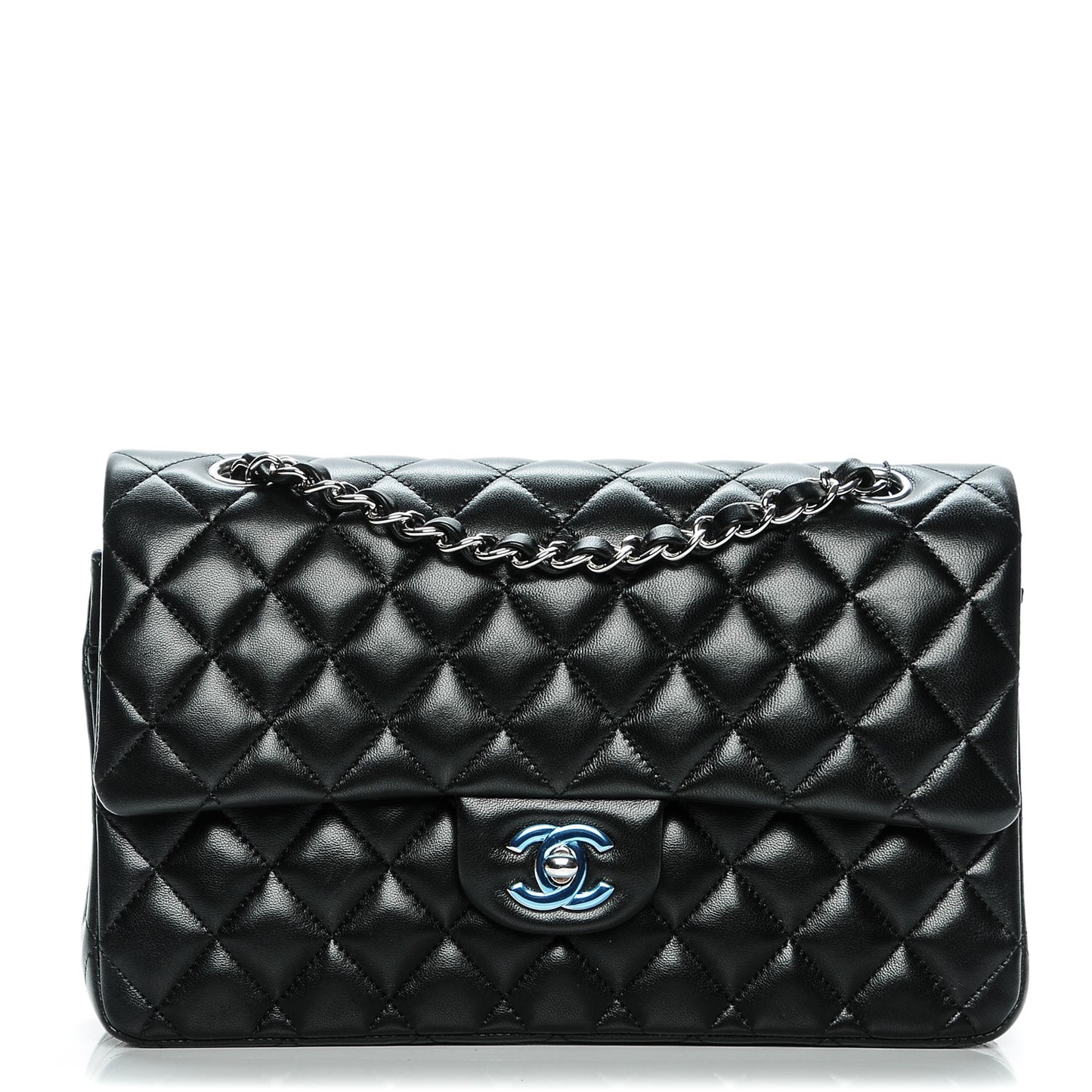 Lambskin Quilted Medium Double Flap Black