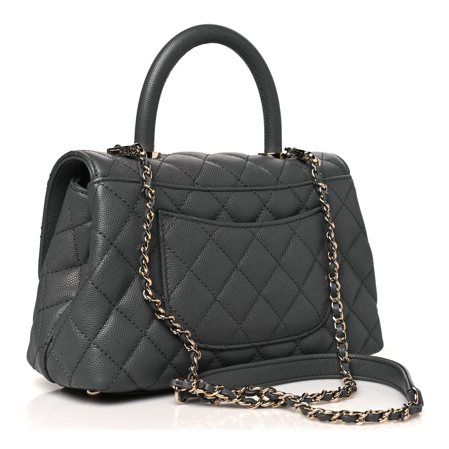 Caviar Quilted Mini Coco Handle Flap Grey