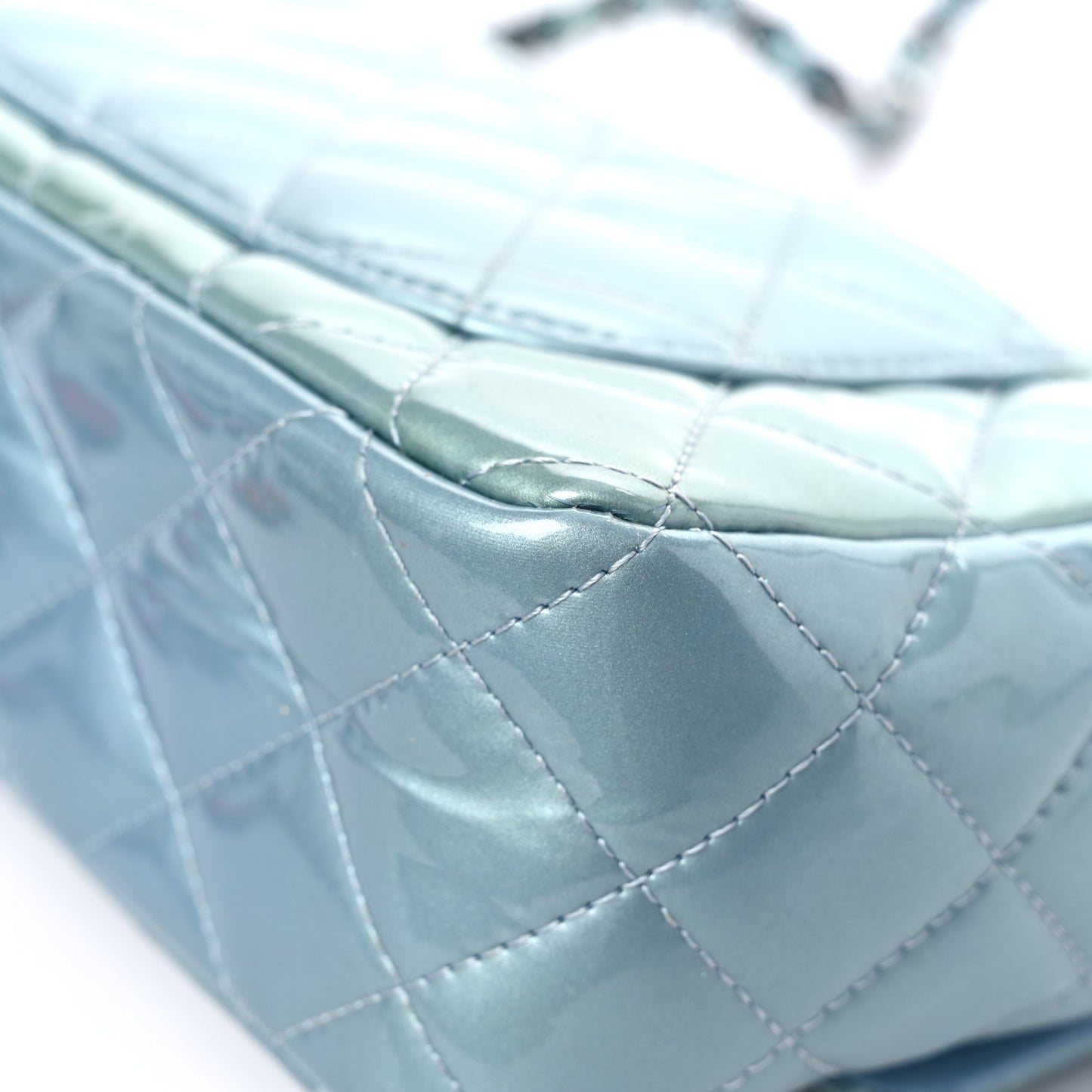 Patent Calfskin Quilted Mini Rectangular Flap Light Blue