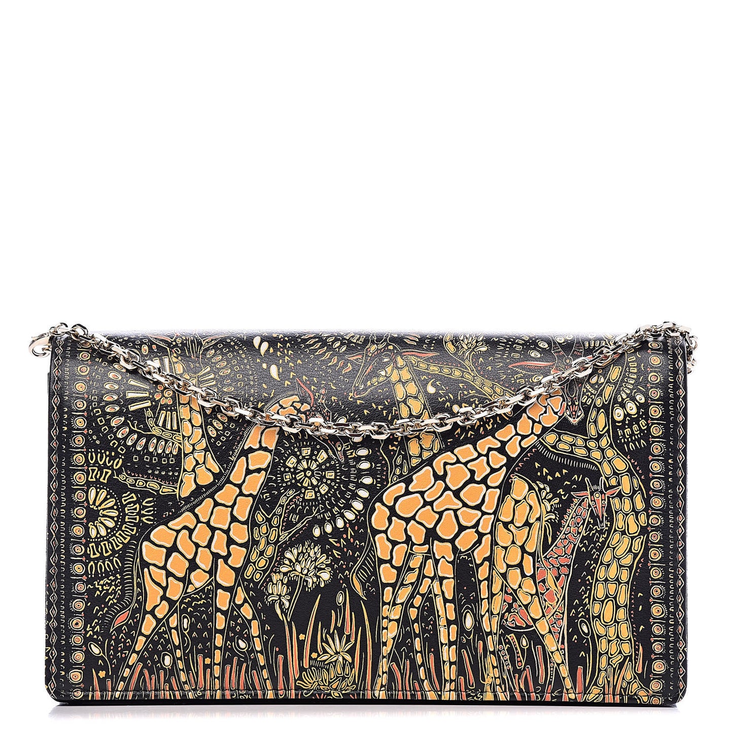 Printed Calfskin Animals Chain Pouch Brown Multicolor