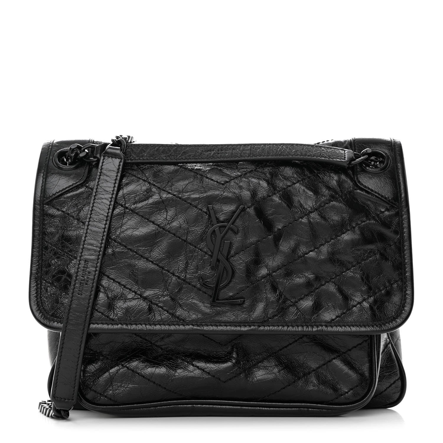 Saint Laurent Crinkled Calfskin Matelasse Monogram Medium Niki Chain Satchel Black 1 of 10