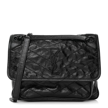 Saint Laurent Crinkled Calfskin Matelasse Monogram Medium Niki Chain Satchel Black 1 of 10