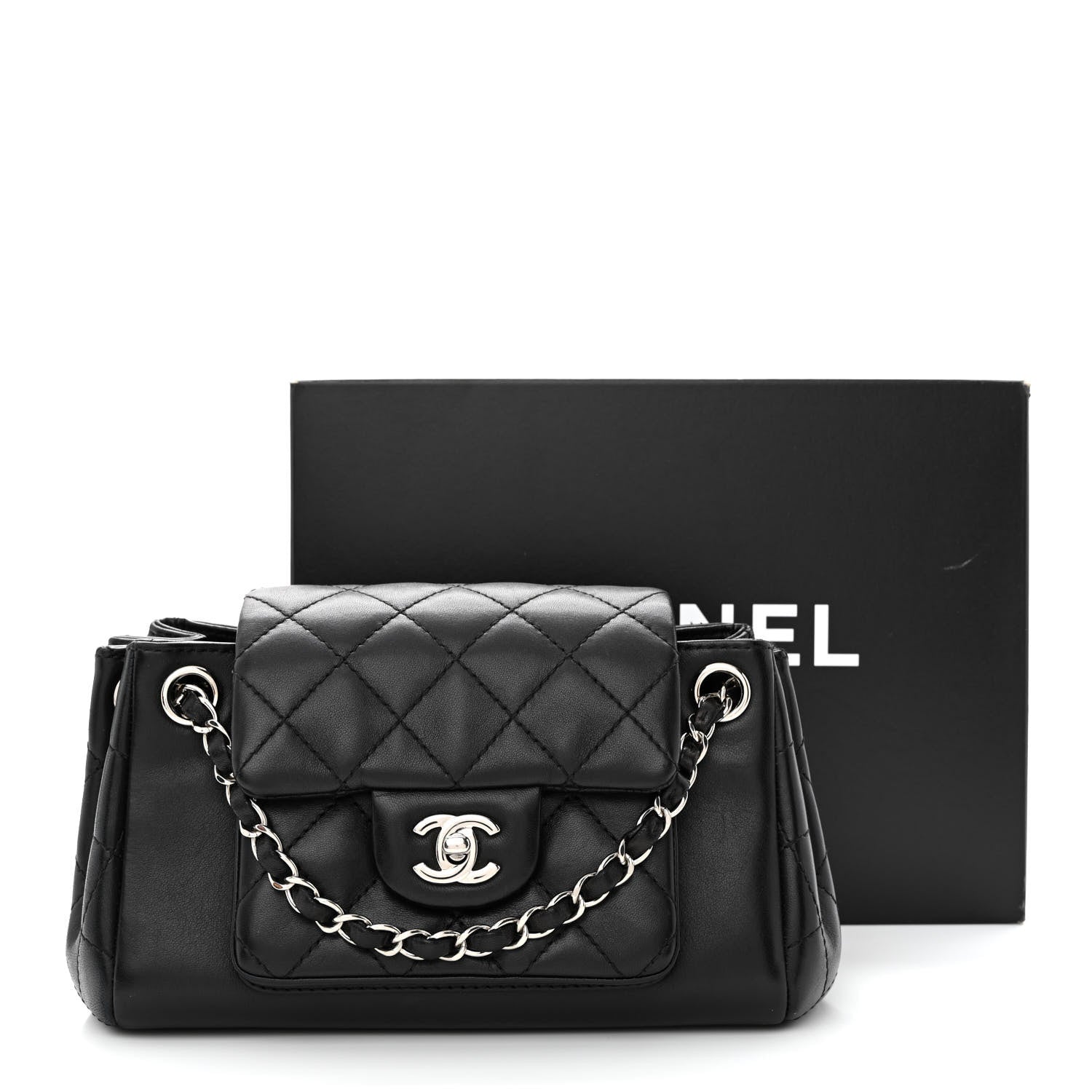 Chanel Lambskin Quilted CC Small Accordion Shopping Bag Black 12 of 12
