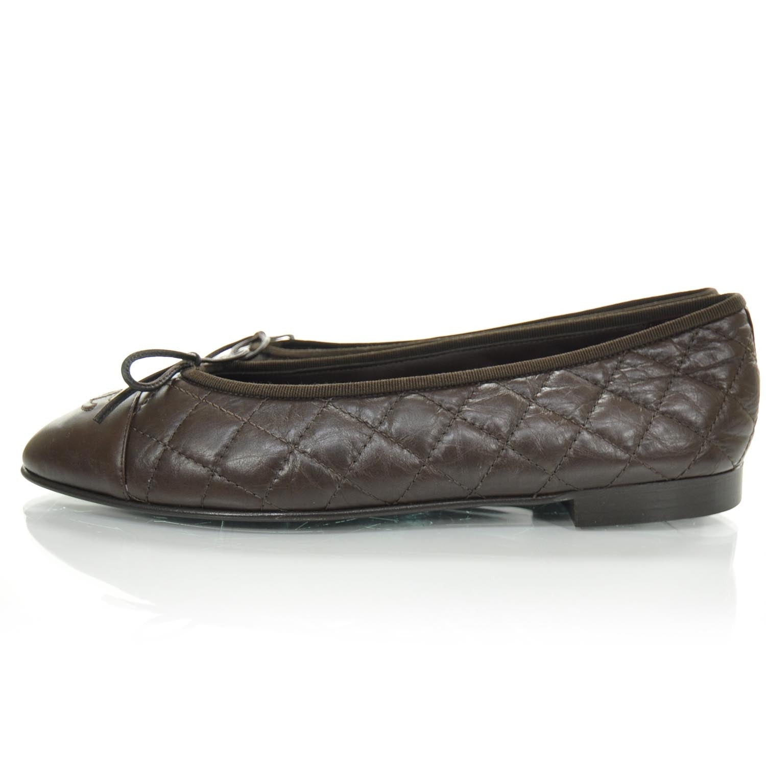 Chanel Quilted Leather CC Ballet Flats 41 Brown 2 of 9