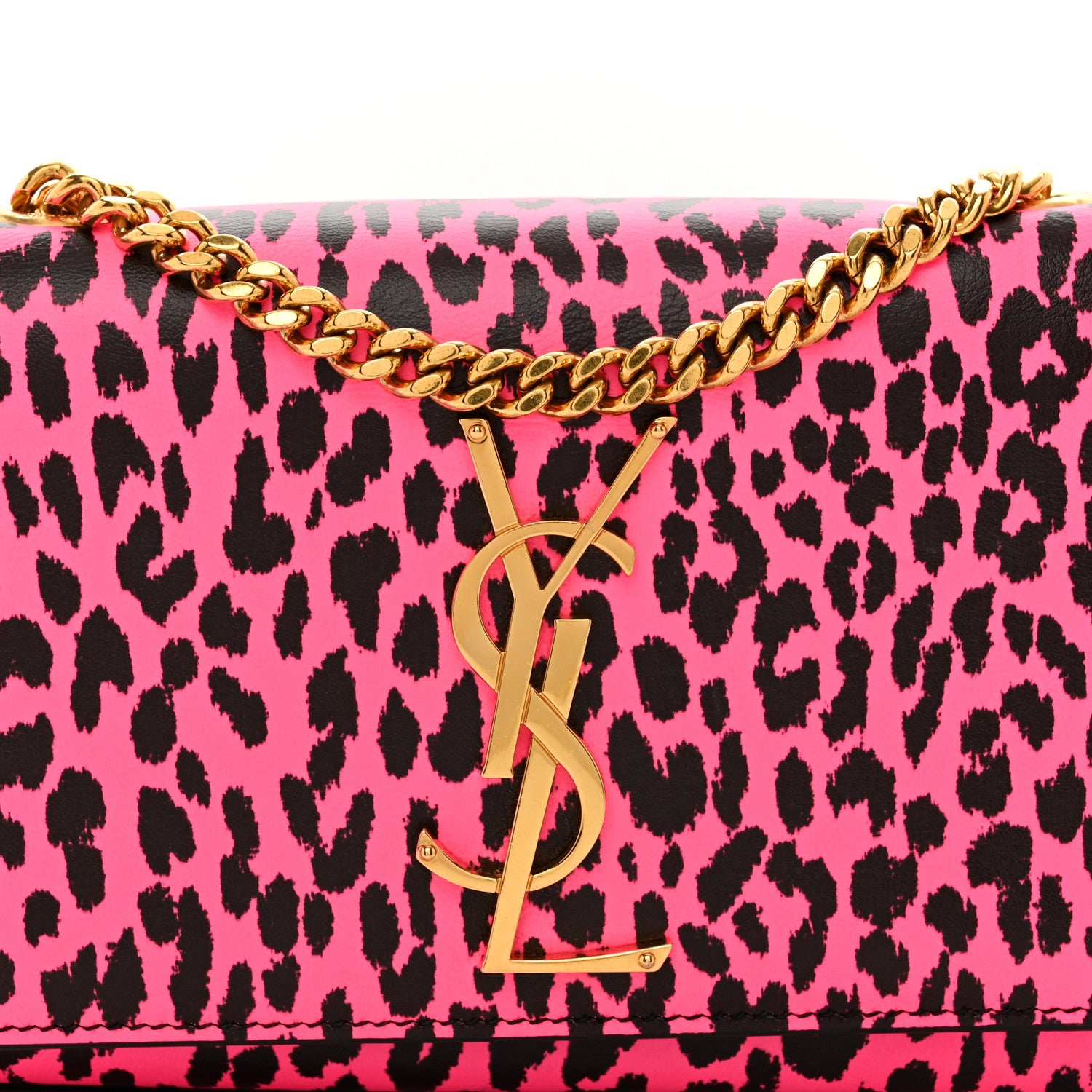 Saint Laurent Calfskin Leopard Small Monogram Kate Satchel Pink Black 5 of 11