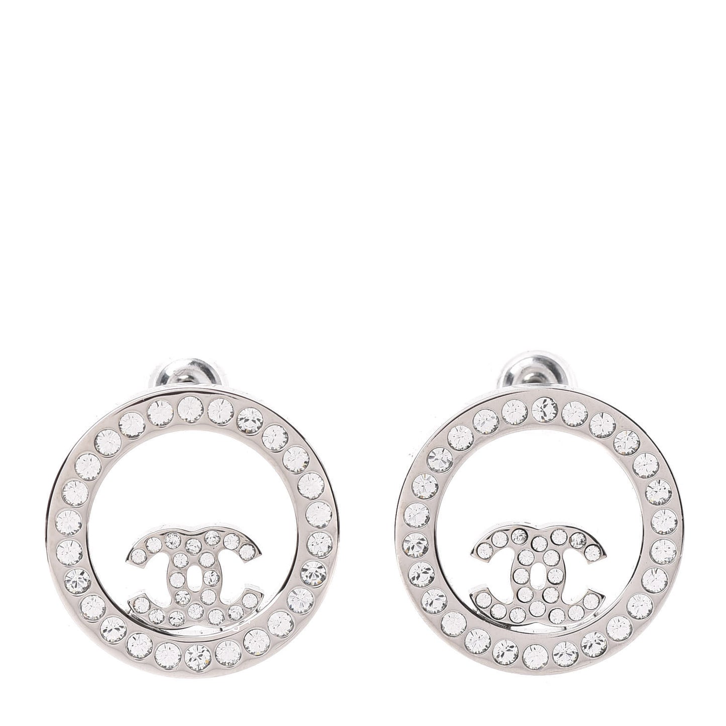 Crystal CC Round Earrings Silver