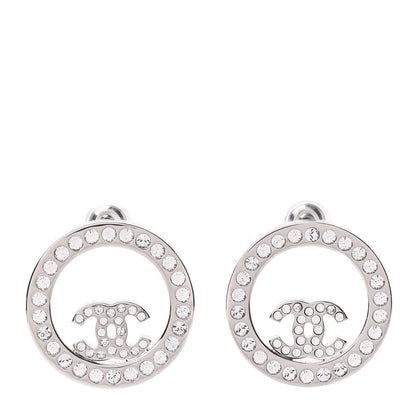 Chanel Crystal CC Round Earrings Silver 1 of 6