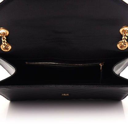 Saint Laurent Grain De Poudre Matelasse Chevron Large Monogram Satchel Black 5 of 8
