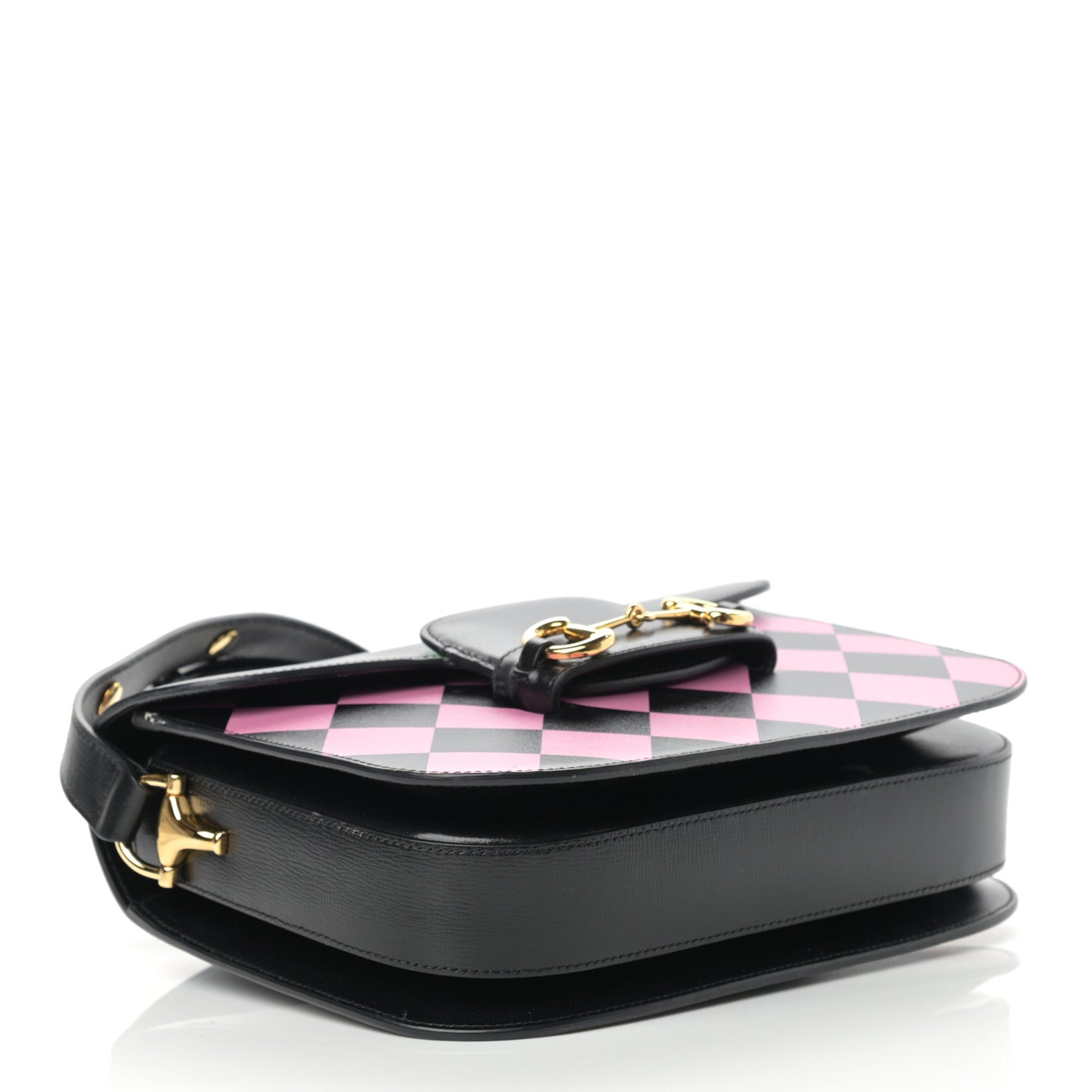 Textured Calfskin Geometric Print Horsebit 1955 Shoulder Bag Black Multicolor