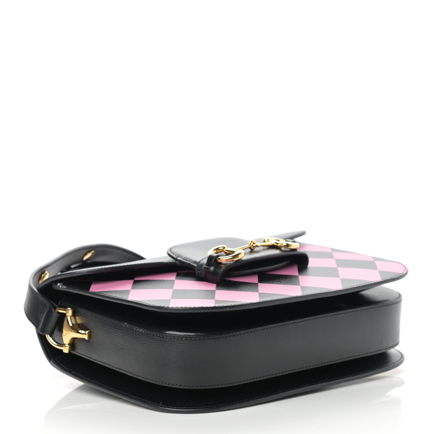 Gucci Textured Calfskin Geometric Print Horsebit 1955 Shoulder Bag Black Multicolor 4 of 16