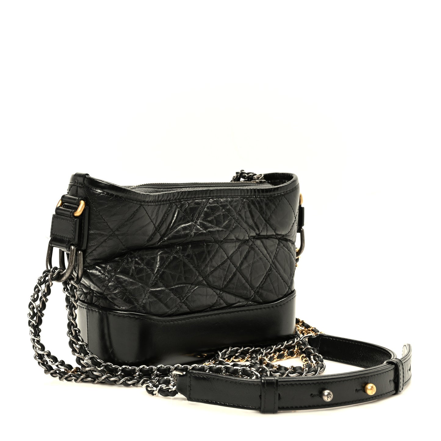 Aged Calfskin Quilted Small Gabrielle Hobo Black