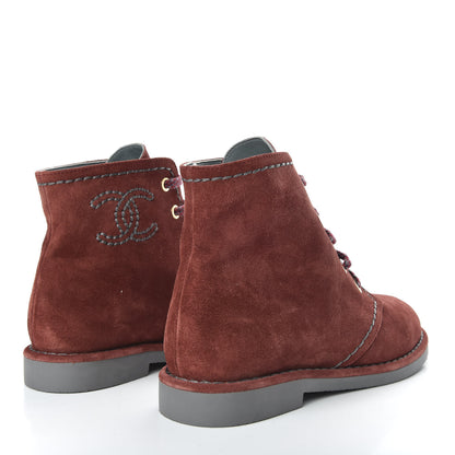 Chanel Suede Calfskin Womens Lace Up Short Boots 35.5 Burgundy 4 of 10