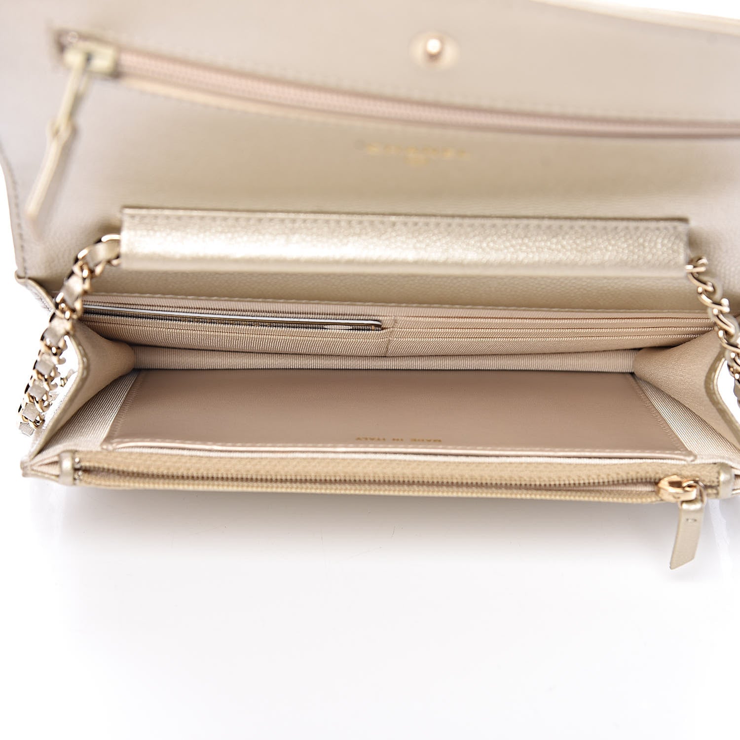 Chanel Pearly Caviar Quilted Wallet On Chain WOC Light Gold 5 of 12