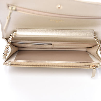 Chanel Pearly Caviar Quilted Wallet On Chain WOC Light Gold 5 of 12