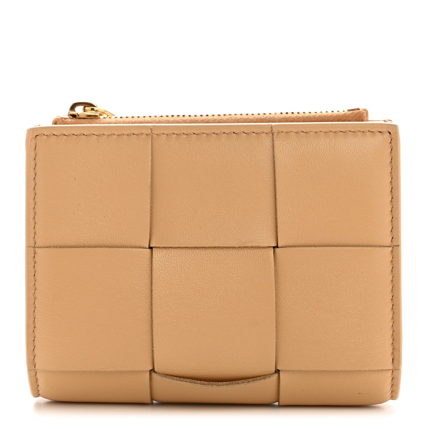 Nappa Maxi Intrecciato Small Bi-Fold Zip Wallet Porridge
