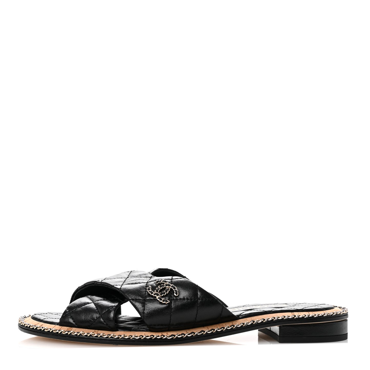 Lambskin Quilted Chain CC Sandals 39 Black