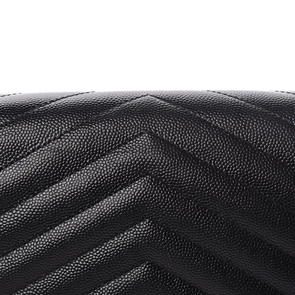 Saint Laurent Grain De Poudre Matelasse Chevron Monogram Chain Wallet Black 10 of 13